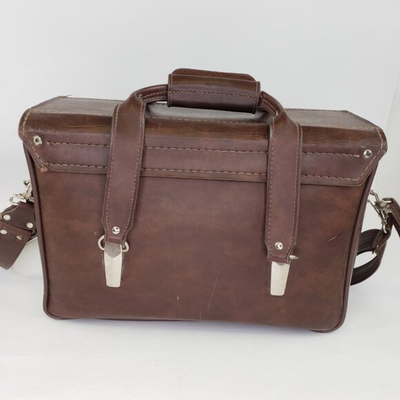 Vintage Brown Leather Hard Side Zipper Drop Front Camera Bag Case 14"X 10"X 7" - Picture 6 of 16